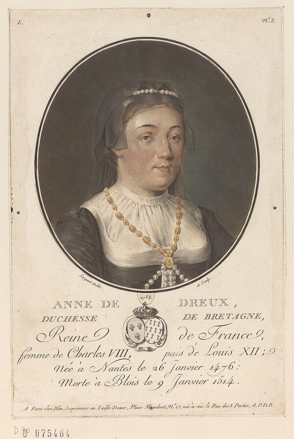 Portrait gravé d'Anne de Bretagne, duchesse de Bretagne et reine de France